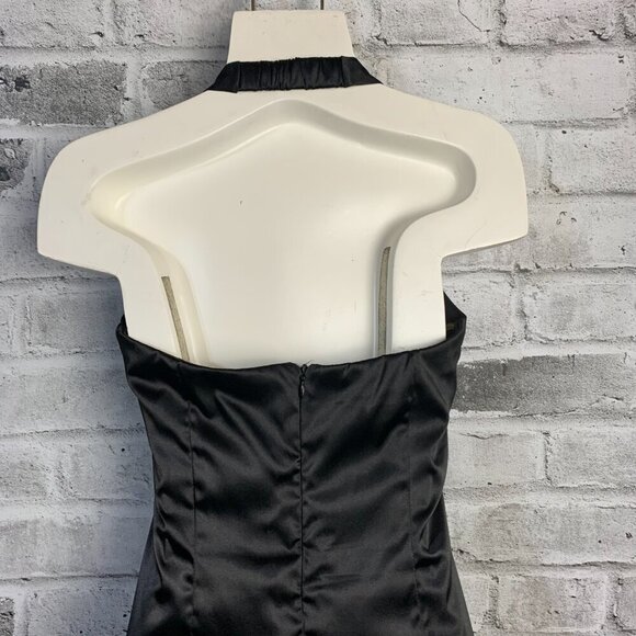 Vintage 90s Y2K B. Smart Black Satin Sparkle Ruched Halter Dress - Picture 7 of 14